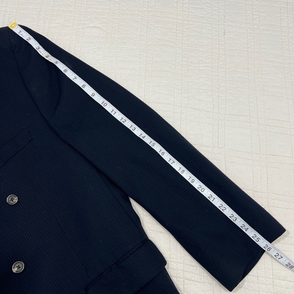 Ralph Lauren Mens Navy Textured Pinstripe Double Breasted Suit 48R 1998 *note - Picture 12 of 16